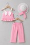 Baby Girl Summer Set with Hat 3-Piece Birthday Outfit Striped Ruffle Blouse Pants Combination 9-36 Months - 9