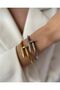 Steel Stoneless Patterned Handcuff Bracelet (Gold) - 3