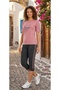 Ji̇ber Pink Love Heart Printed Premium a Quality Comfortable Capri Suit with Piping on the Sides