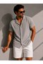 Men's Linen-Look Muslin Short Sleeve Shirt 100% Cotton - 3