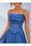 Women's Waist-Corseted Maxi Evening Dress with String Straps - 2