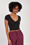 Women's Front Gathered V-Neck Bodysuit - Black - 2