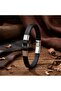 Men's White Steel and Leather Bracelet 18394B4D1 - 3