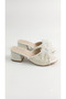 Girls' Slippers, White Color, Shiny, Fancy, Comfortable, Square-Heeled, Evening Dress Slippers - 6