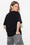 Women's Black 100% Cotton Cheetah Printed Oversize T-Shirt with Text Detail Öt261063 60286379 - 5