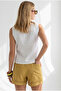 Women's Ecru Square Collar Embroidered Linen Blouse Blz-19003411 - 5