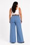 Plus Size Denim Belted High Waist Wide Leg Women's Trousers - 2