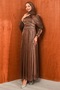 Brown Draped Janjan Evening Dress with Stones on the Waist - 5