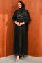 Black Draped Janjan Evening Dress with Stones on the Waist - 3