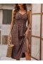 Women's Rope Strap Midi Dress with Elastic Waist and Slits - 4