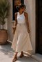 100% Cotton Muslin Fabric Midi Skirt – Elastic Waist with Tie Detail, Layered Summer Casual Skirt My3535