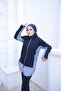 Women's Striped Garnished Zippered Hijab Bottom - Top Set - 3