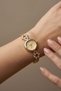 Genius Women's Gold Steel Watch with Champagne Textured Dial and Stone Detail Luxury Quartz Wristwatch - 5