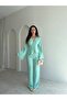 Indigo Blue Flounce Sleeves Button Detailed Linen Double Suit Wedding Invitation Graduation Prom - 3