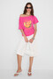 Qaly Women's Boat Neck One Shoulder Short Sleeve Relaxed Pink T-Shirt with Front and Back Print Detail - 4