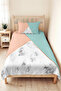 Pastel Geometric Young Girl's Room Single Pique Set - Marble Powder Mint 160X220 cm Bedspread - 5
