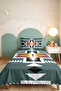 Bohemian Geometric Mint Young Room Single Pique Set-Ethnic Anthracite Mustard 160X220Cm Bedspread - 2