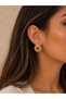 Women's Steel Gold Color Textured Hoop Earrings