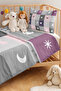 Pastel Patchwork Gray Girls' Pique Set-Lilac Pink Minimal Baby Room Bedspread-160X220 cm - 2