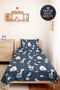 Blue Children's Room Single Pique Set with Space Animals - Pastel Galaxy 160X220 cm Bedspread