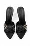 Women's Black Satin Double Buckle Pointed Toe Thin Heeled Slippers Martin - 3