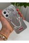 iPhone 17 Stone Case with Pearl Necklace Detail, Marbling Effect, 3D Heart and Motif Charm Cover - 4
