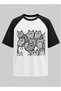Geometric Cat Raglan Sleeve Unisex T-Shirt |   Minimal Line Art Print