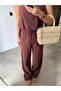 Crop Top Elastic Waist Pants Linen Suit Brown - 6