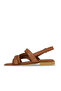 Tan Leather-Suede Women's Flat Sandals - 5