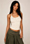 Women's Cream Halter Neck Dropped Crop Top Yf11 - 2