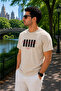 Men's Printed Crew Neck Beige Loose T-Shirt