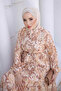 Beige Half-Buttoned Layered Dress with Elastic Sleeves - 3