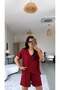 Burgundy V-Neck Modal Shorts Blouse Set - 4