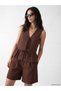 Lcw Vision Brown Polka Dot Tie-Up Linen Blend Women's Vest