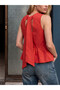 Trendlucky Contrast Color Oval Neck Tie Back Peplum Blouse - 3