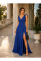 Monaco Women's Double-Breasted Collar Slit Long Evening Dress with Shoulder Tie Detail - 3
