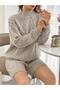 Knitwear Top with Knitwear Shorts, Diamond Patterned Sweater, Two-Piece Set - 4