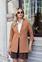 Hakim Lapel Collar Flato Pocketed Long Blazer with Slit Sleeves Cotton Lycra Fabric Jacket-Cinnamon - 4