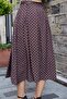 Women's Patterned Voile Lined High Waist Leather Belted Side Pocket Pleated Midi Skirt - Brown Polka Dot - 7