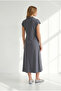 Women's Smoked Polo Collar Pocketed Modal Buttoned Flowy Dress Elb-19002667 - 5