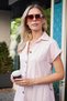 Women's Modal Silky Collared Dress with D Buckle on the Side and Below-Knee Pockets - Pink - 4