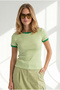 Women's Green Striped Color Detailed Crop Cotton T-Shirt Tsh-19001019 - 3