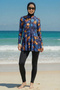 2-Piece Set (with Bonnet Gift) Half Fisherman Front Zipper Long Sleeve Flared Skirt Hijab Swimsuit D52 - 2