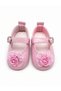 (18 No 0-6 Months)(19 No 06-12 Months) Baby Girl Patent Leather Ballerina Shoes with Pink Rose Accessories, Soft Sole Evening Dress Shoes - 2