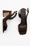 Women's Suede Design Asymmetrical Strapped Blunt Toe Bitter Brown Thick Heeled Shoes - 3