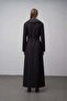Satin Trimmed Double Collar Lined Overcoat Black 6876-A - 6
