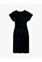 Slim Fit Short Batwing Sleeve Double-Breasted V-Neck Midi Length Velvet Dress - 4