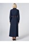 Straw Belt Detailed Maxi Dress Dark Navy Blue - 4