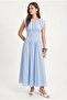 Women's Adelina Waist Corset Detail Back Elastic Woven Long Blue Dress - 3