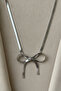 Modern Flat Snake Chain Bow Detailed Metallic Gray Steel Necklace - 5